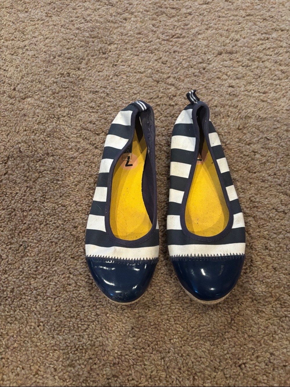 Nautica Navy and White Striped Ballet Flats with Yellow Insole